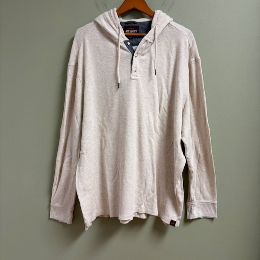 Alesbury Mens‎ Waffle Knit Henley Hoodie Size XXXL 100% Cotton Pull Over Casual